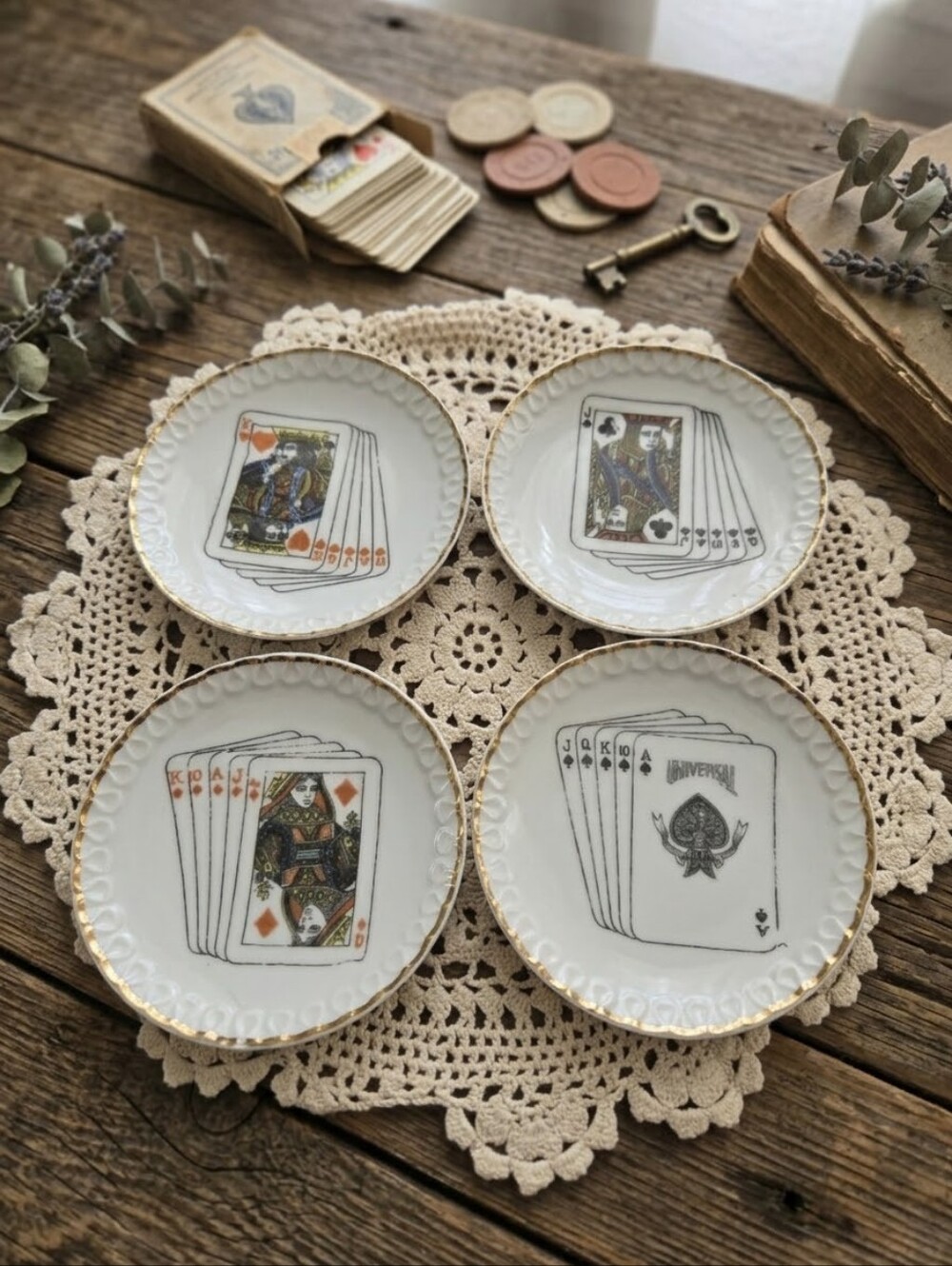 Vintage Playing Card Suit Mini Plates / Coasters Set of 4 – Made in Japan